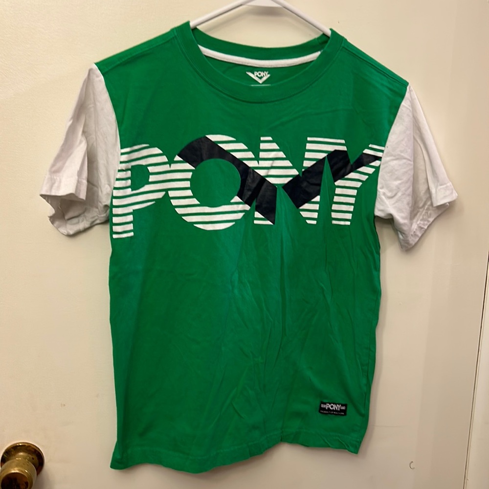 Boys Pony Shirt Green/White Size 14/16